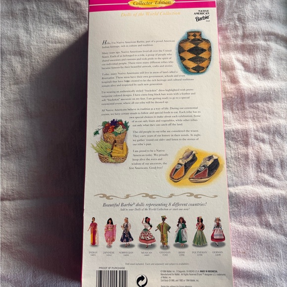 Vintage 1996 Native American Barbie 15304 Dolls Of The World Collection NRFB. - Picture 2 of 5